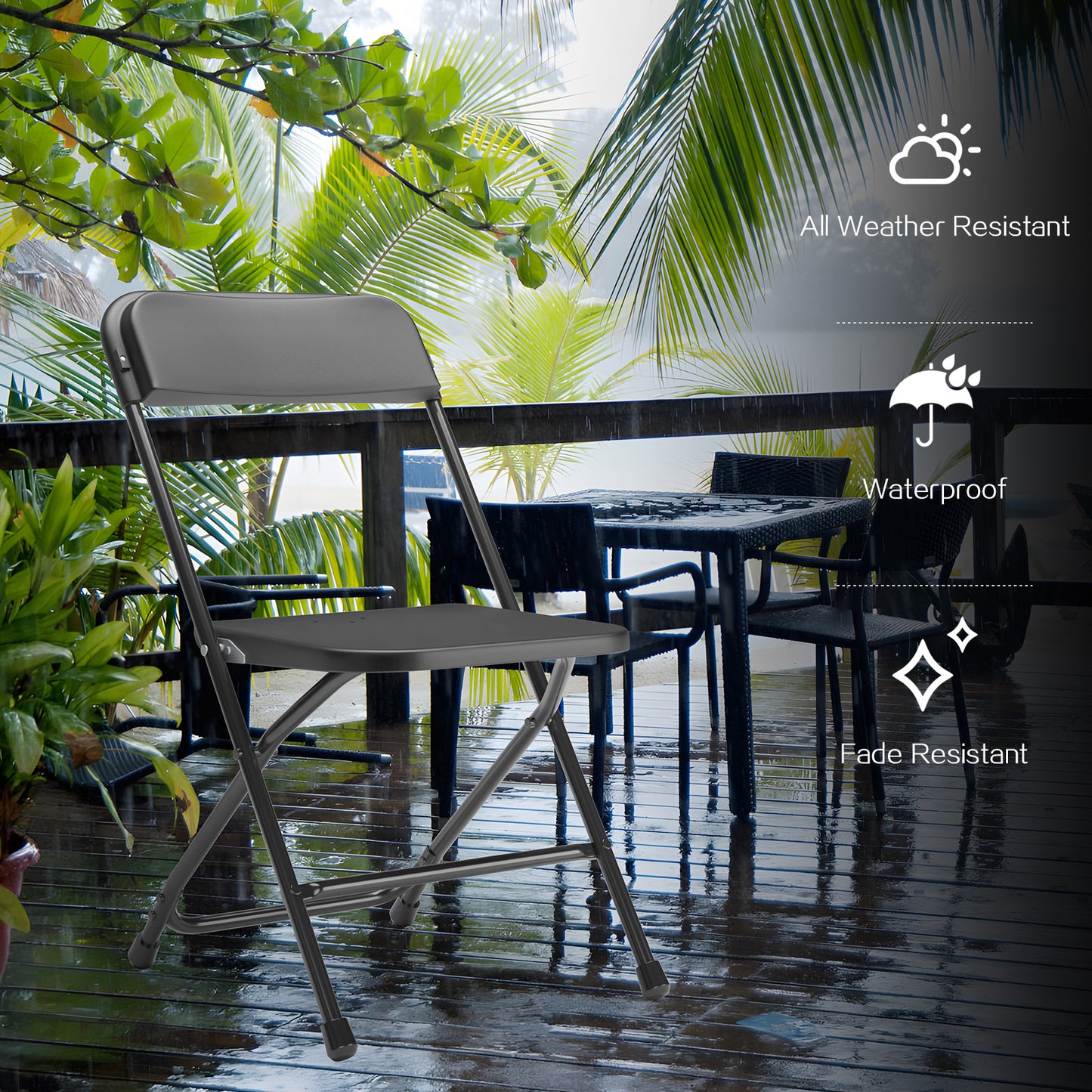 Capri Black Plastic Folding Chair 4 Pack with Steel Frame, Hold up to 350 lbs, Indoor Outdoor Portable Stackable Event Chair Commercial Seat for Dining Wedding Party Office Picnic Kitchen