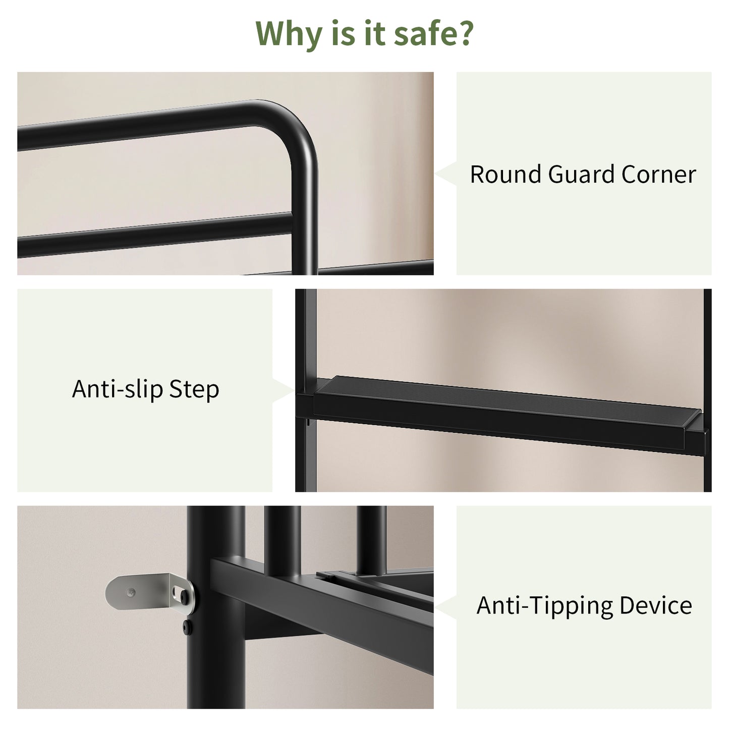 Capri Metal Twin over Twin Size Bunk Bed Frame with 10.63'' Under-Bed Storage & Stairs & Full-Length Guardrail, Noise Free, Heavy-duty, Black