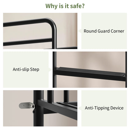 Capri Metal Twin over Twin Size Bunk Bed Frame with 10.63'' Under-Bed Storage & Stairs & Full-Length Guardrail, Noise Free, Heavy-duty, Black