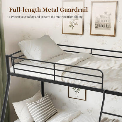 Capri Twin over Full Size Metal Bunk Bed for Teens Adult with 12" Under-Bed Storage & Ladder & Full-Length Guardrail, Space-Saving, Heavy-duty, Black