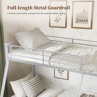 Capri Twin over Full Size Metal Bunk Bed for Teens Adult with 12" Under-Bed Storage & Ladder & Full-Length Guardrail, Space-Saving, Heavy-duty, Silver