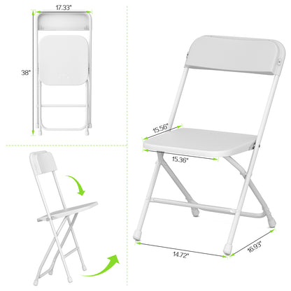 Capri White Plastic Folding Chair 10 Pack with Steel Frame, Hold up to 350 lbs, Indoor Outdoor Portable Stackable Event Chair Commercial Seat for Dining Wedding Party Office Picnic Kitchen
