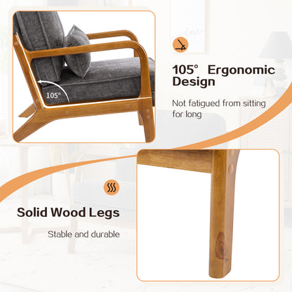 Capri Modern Accent Chair, Mid-Century Solid Wood Arm Chair, Upholstered Reading Chair with Lumbar Pillow, Sofa Side Chairs for Living Room Bedroom Guest Room, Dark Gray