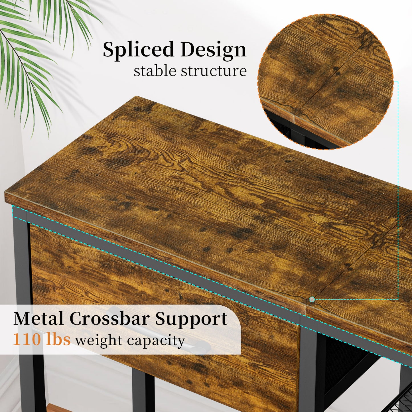 Capri 31.5" Entryway Table with Storage Fabric Drawer, Industrial Sofa Console Table Small Narrow Tables 4-Tier Shoe Rack Side Furniture for Small Spaces, Front Door, Hallway, Foyer, Rustic Brown