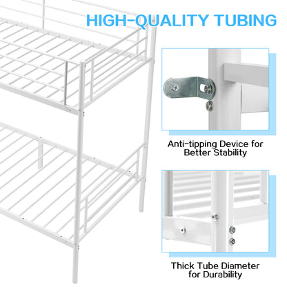 Twin-Over-Full Metal Bunk Bed with Ladder and Guardrails