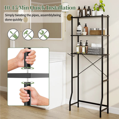 Capri 3-Shelf Over the Toilet Storage, Freestanding Metal Bathroom Organizers and Storage Shelf, Black