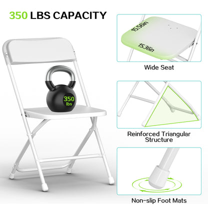 Capri White Plastic Folding Chair 4 Pack with Steel Frame, Hold up to 350 lbs, Indoor Outdoor Portable Stackable Event Chair Commercial Seat for Dining Wedding Party Office Picnic Kitchen