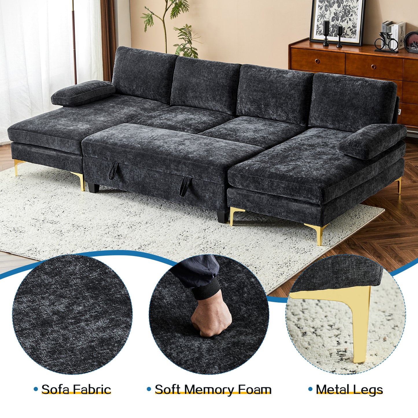 capri  Comfortable Chenille U-Shaped Sectional Sofa Couch