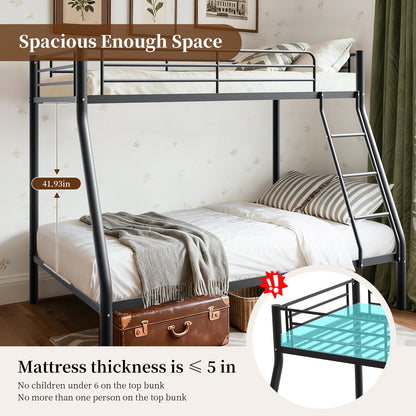Capri Twin over Full Size Metal Bunk Bed for Teens Adult with 12" Under-Bed Storage & Ladder & Full-Length Guardrail, Space-Saving, Heavy-duty, Black