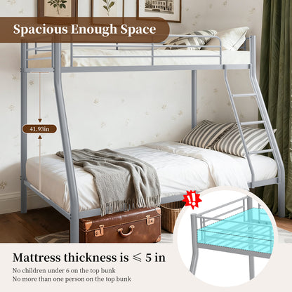 Capri Twin over Full Size Metal Bunk Bed for Teens Adult with 12" Under-Bed Storage & Ladder & Full-Length Guardrail, Space-Saving, Heavy-duty, Silver