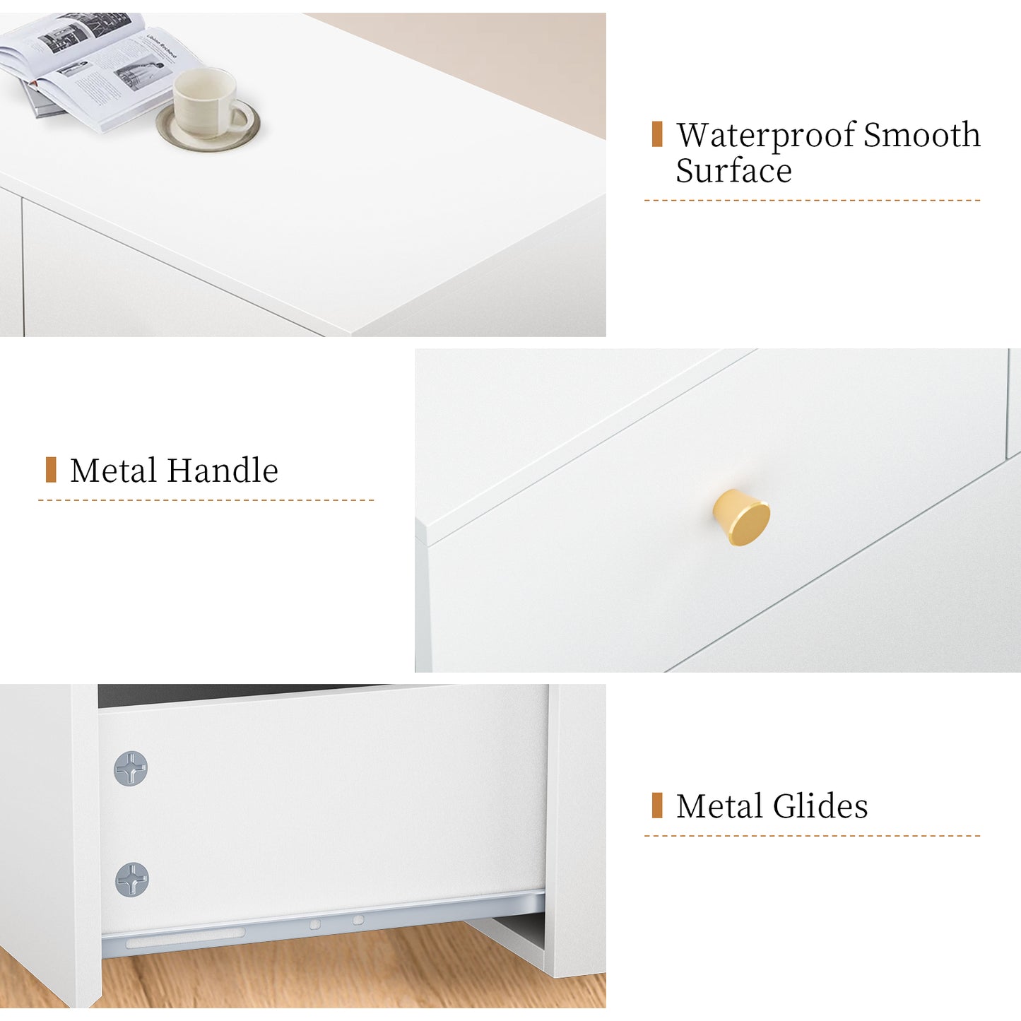 Capri White 6 Drawer Dresser, Modern Storage Wide Chest of Drawer,Wooden Dresser Storage Cabinet Bedside Nightstand for Bedroom Living Room