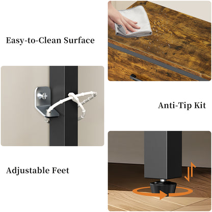 Capri 31.5" Entryway Table with Storage Fabric Drawer, Industrial Sofa Console Table Small Narrow Tables 4-Tier Shoe Rack Side Furniture for Small Spaces, Front Door, Hallway, Foyer, Rustic Brown