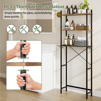 Capri 3-Shelf Over the Toilet Storage, Freestanding Metal Bathroom Organizers and Storage Shelf, Rustic Brown