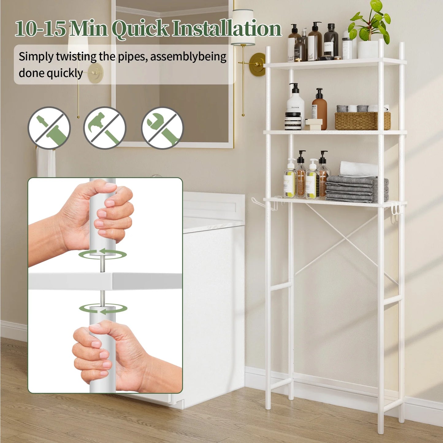 Capri 3-Shelf Over the Toilet Storage, Freestanding Metal Bathroom Organizers and Storage Shelf, White