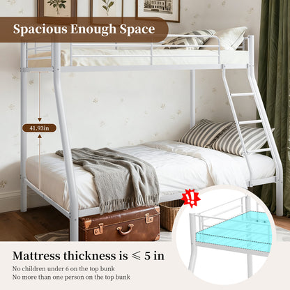 Capri Twin over Full Size Metal Bunk Bed for Teens Adult with 12" Under-Bed Storage & Ladder & Full-Length Guardrail, Space-Saving, Heavy-duty, White