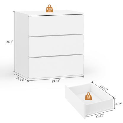Capri White 3 Drawer Dresser, Modern Storage Wide Chest of Drawer,Wooden Dresser Storage Cabinet Bedside Nightstand for Bedroom Living Room