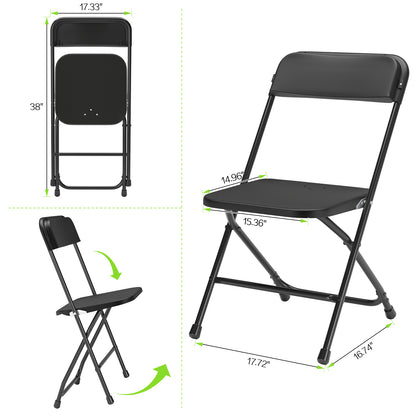 Capri Black Plastic Folding Chair 6 Pack with Steel Frame, Hold up to 350 lbs, Indoor Outdoor Portable Stackable Event Chair Commercial Seat for Dining Wedding Party Office Picnic Kitchen