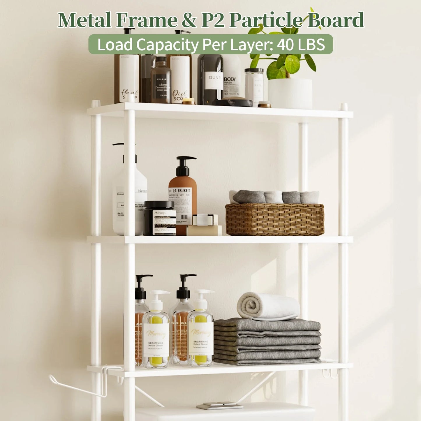 Capri 3-Shelf Over the Toilet Storage, Freestanding Metal Bathroom Organizers and Storage Shelf, White