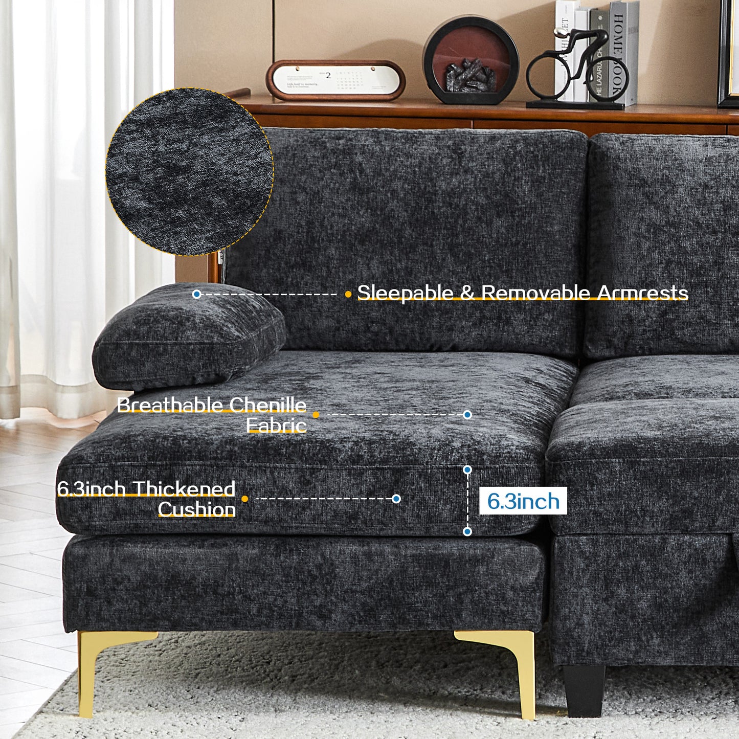 capri  Comfortable Chenille U-Shaped Sectional Sofa Couch