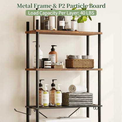 Capri 3-Shelf Over the Toilet Storage, Freestanding Metal Bathroom Organizers and Storage Shelf, Rustic Brown