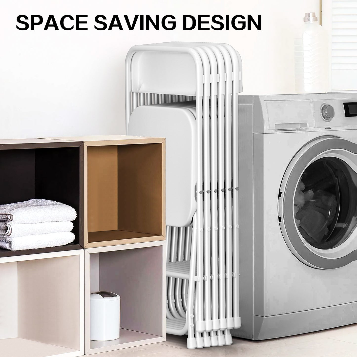 Capri White Plastic Folding Chair 4 Pack with Steel Frame, Hold up to 350 lbs, Indoor Outdoor Portable Stackable Event Chair Commercial Seat for Dining Wedding Party Office Picnic Kitchen