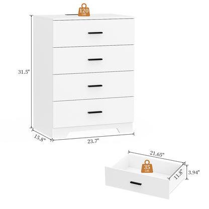 Capri White 4 Drawer Dresser with Power Outlets, Modern Storage Wide Chest of Drawer, Wooden Dresser Storage Cabinet for Bedroom Living Room