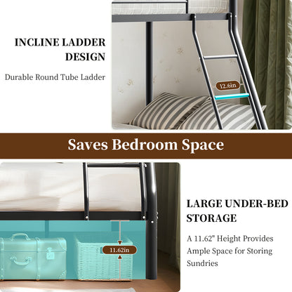 Capri Twin over Full Size Metal Bunk Bed for Teens Adult with 12" Under-Bed Storage & Ladder & Full-Length Guardrail, Space-Saving, Heavy-duty, Black