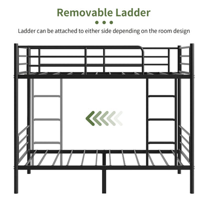 Capri Metal Twin over Twin Size Bunk Bed Frame with 10.63'' Under-Bed Storage & Stairs & Full-Length Guardrail, Noise Free, Heavy-duty, Black