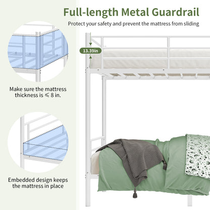 Capri Metal Twin over Twin Bunk Bed, Noise Free, Heavy-duty, 400 lbs Capacity, White