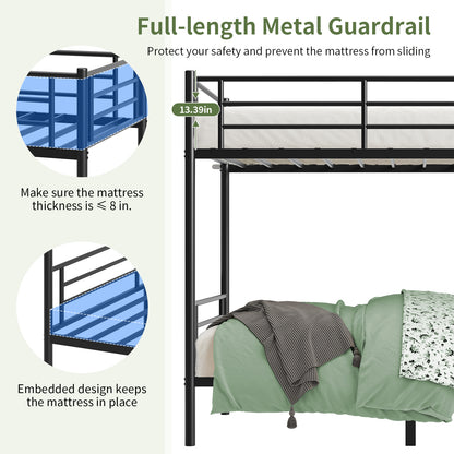 Capri Metal Twin over Twin Size Bunk Bed Frame with 10.63'' Under-Bed Storage & Stairs & Full-Length Guardrail, Noise Free, Heavy-duty, Black