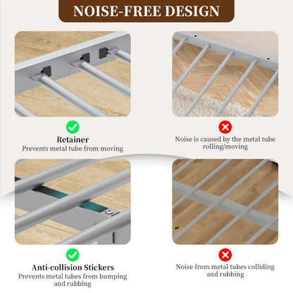 Capri Twin over Full Size Metal Bunk Bed for Teens Adult with 12" Under-Bed Storage & Ladder & Full-Length Guardrail, Space-Saving, Heavy-duty, Silver