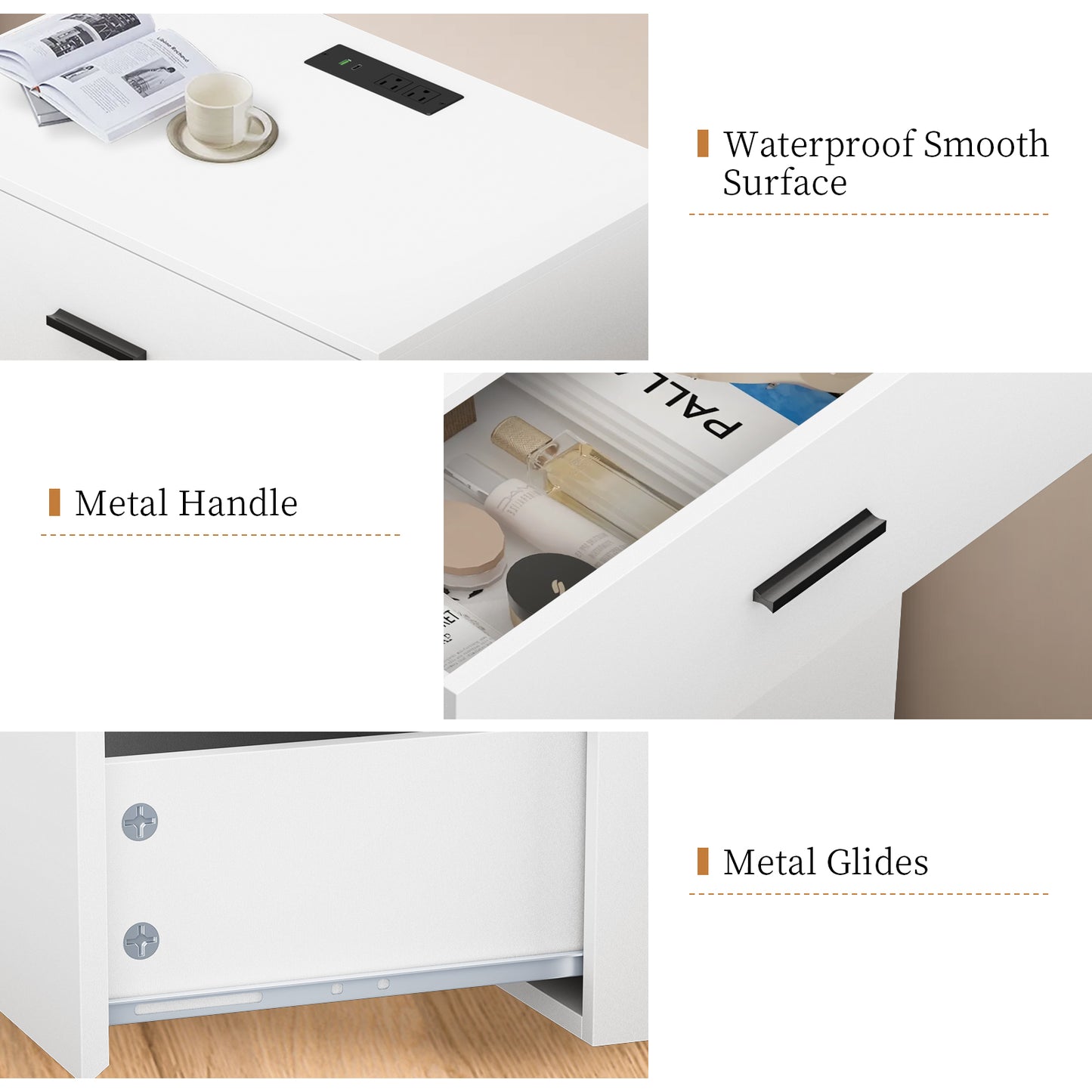 Capri White 4 Drawer Dresser with Power Outlets, Modern Storage Wide Chest of Drawer, Wooden Dresser Storage Cabinet for Bedroom Living Room
