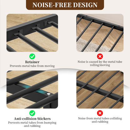 Capri Twin over Full Size Metal Bunk Bed for Teens Adult with 12" Under-Bed Storage & Ladder & Full-Length Guardrail, Space-Saving, Heavy-duty, Black