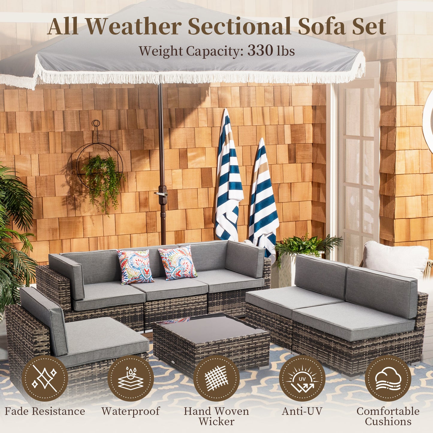 Capri 7 Pieces Patio Wicker Furniture Set