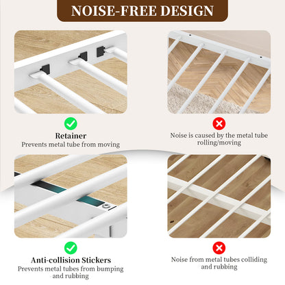 Capri Twin over Full Size Metal Bunk Bed for Teens Adult with 12" Under-Bed Storage & Ladder & Full-Length Guardrail, Space-Saving, Heavy-duty, White
