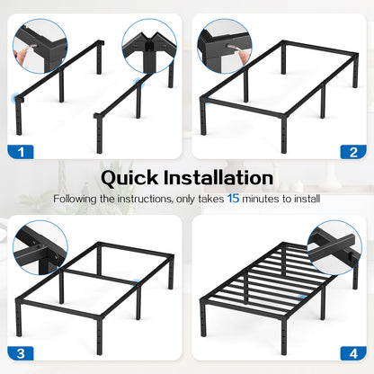 Capri Twin Bed Frame, 18 Inch Metal Platform Bed Frame, Heavy Duty, No Box Spring Needed, Easy Assembly, Black