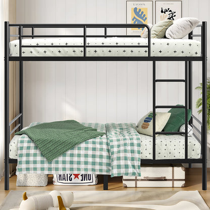 Capri Metal Twin over Twin Size Bunk Bed Frame with 10.63'' Under-Bed Storage & Stairs & Full-Length Guardrail, Noise Free, Heavy-duty, Black