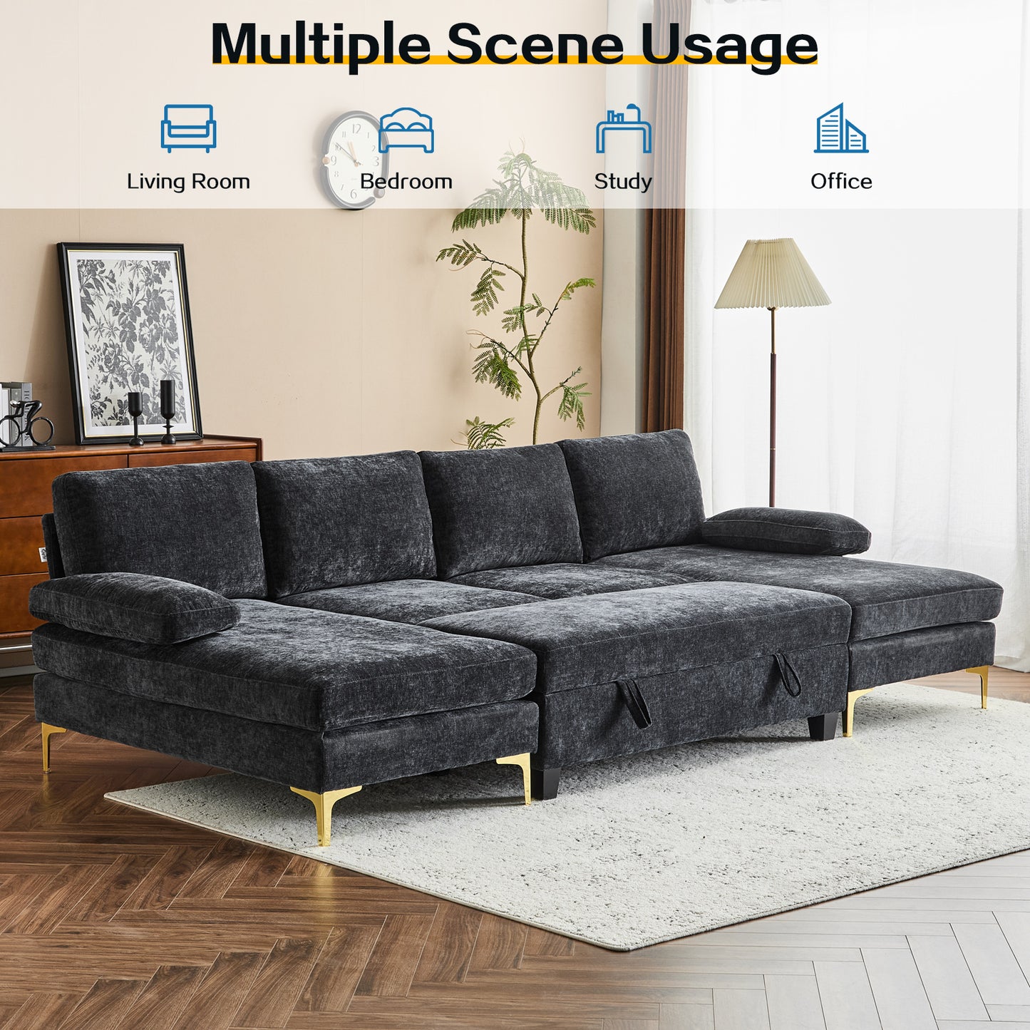 capri  Comfortable Chenille U-Shaped Sectional Sofa Couch