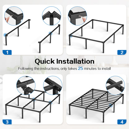 Capri Full Bed Frame, 18 Inch Metal Platform Bed Frame, Heavy Duty, No Box Spring Needed, Easy Assembly, Black