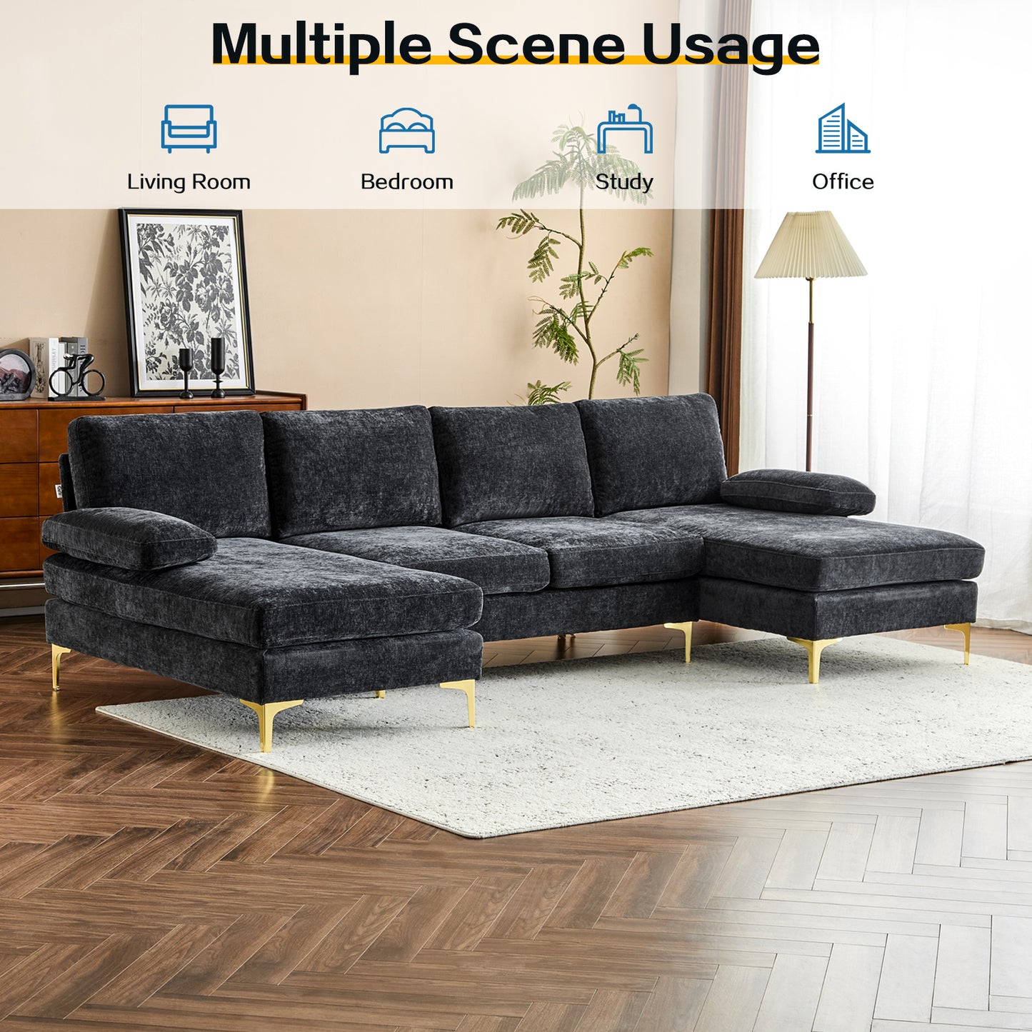 capri  Comfortable Chenille U-Shaped Sectional Sofa Couch
