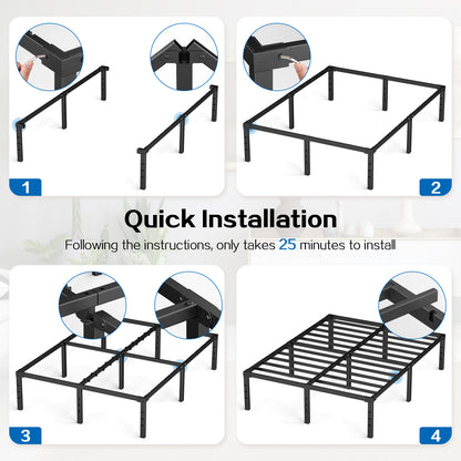 Capri King Bed Frame, 18 Inch Metal Platform Bed Frame, Heavy Duty, No Box Spring Needed, Easy Assembly, Black