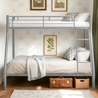 Capri Twin over Full Size Metal Bunk Bed for Teens Adult with 12" Under-Bed Storage & Ladder & Full-Length Guardrail, Space-Saving, Heavy-duty, Silver
