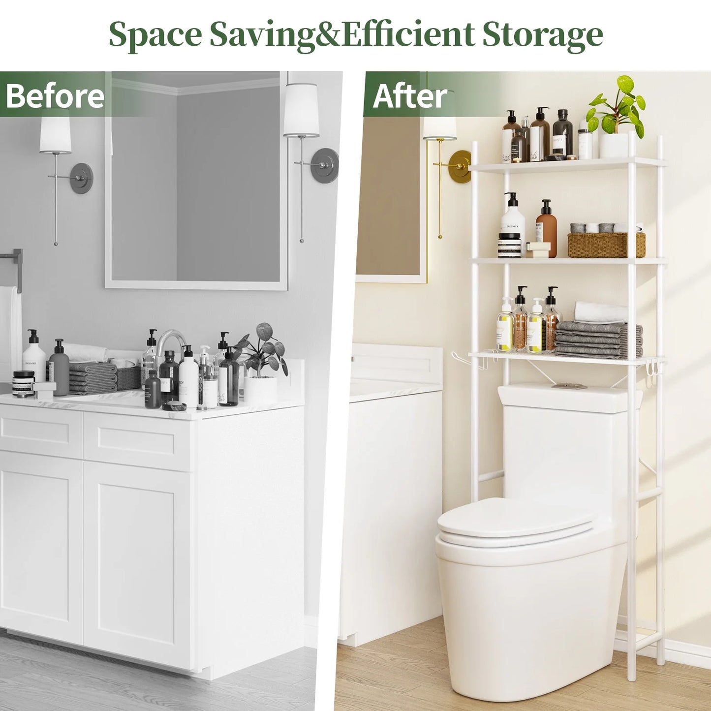 Capri 3-Shelf Over the Toilet Storage, Freestanding Metal Bathroom Organizers and Storage Shelf, White