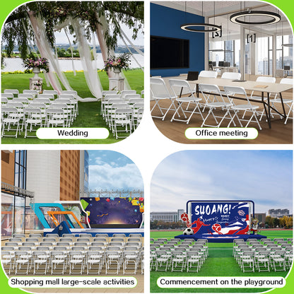 Capri White Plastic Folding Chair 10 Pack with Steel Frame, Hold up to 350 lbs, Indoor Outdoor Portable Stackable Event Chair Commercial Seat for Dining Wedding Party Office Picnic Kitchen
