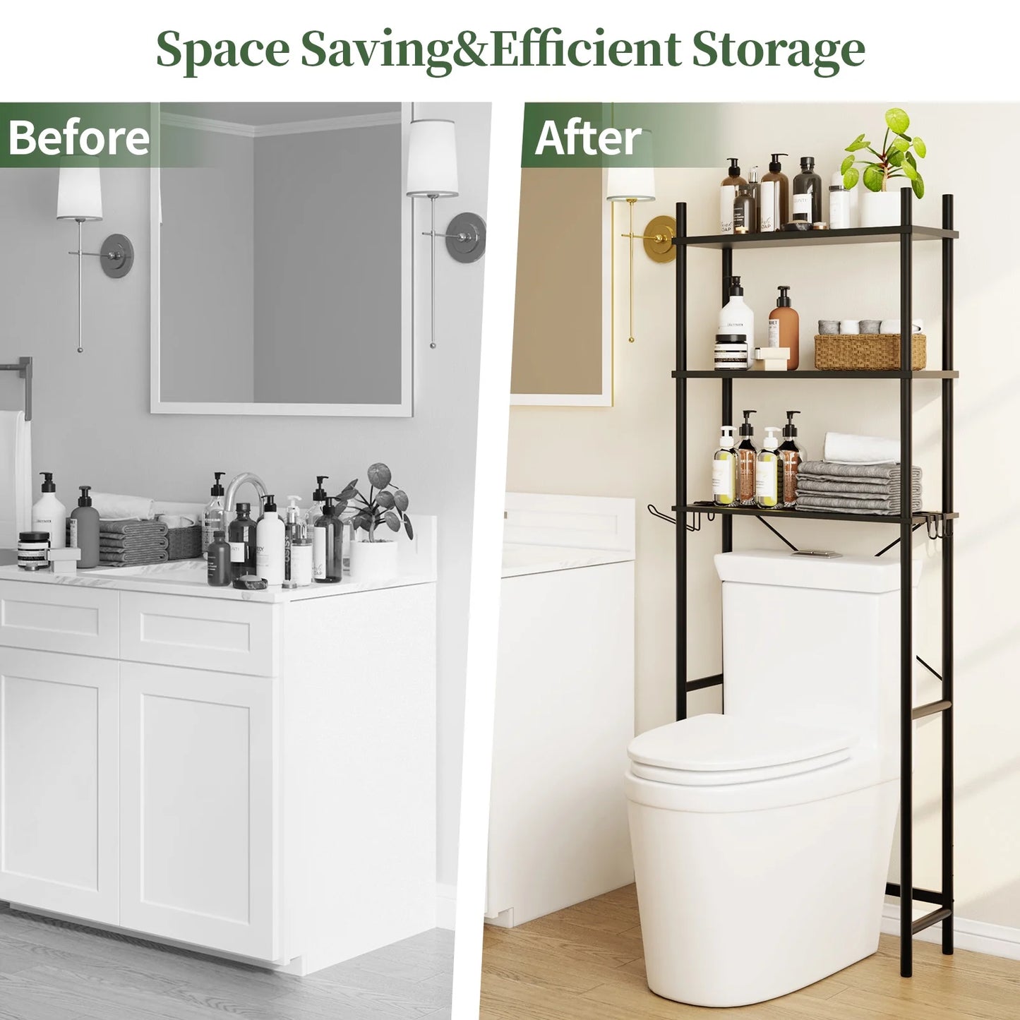 Capri 3-Shelf Over the Toilet Storage, Freestanding Metal Bathroom Organizers and Storage Shelf, Black