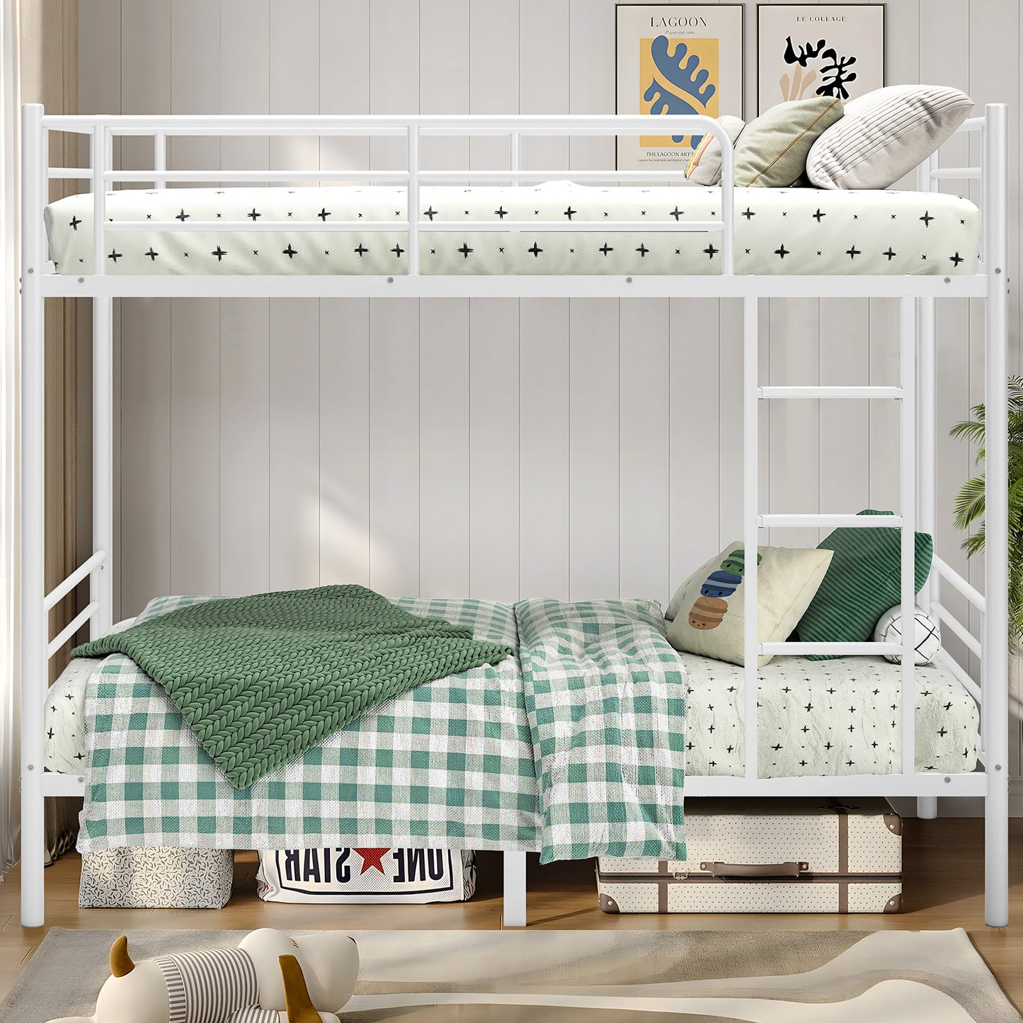 Capri Metal Twin over Twin Bunk Bed, Noise Free, Heavy-duty, 400 lbs Capacity, White