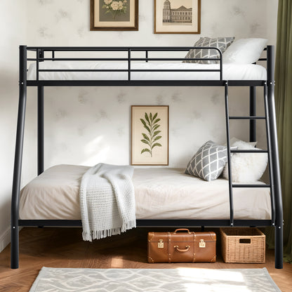 Capri Twin over Full Size Metal Bunk Bed for Teens Adult with 12" Under-Bed Storage & Ladder & Full-Length Guardrail, Space-Saving, Heavy-duty, Black