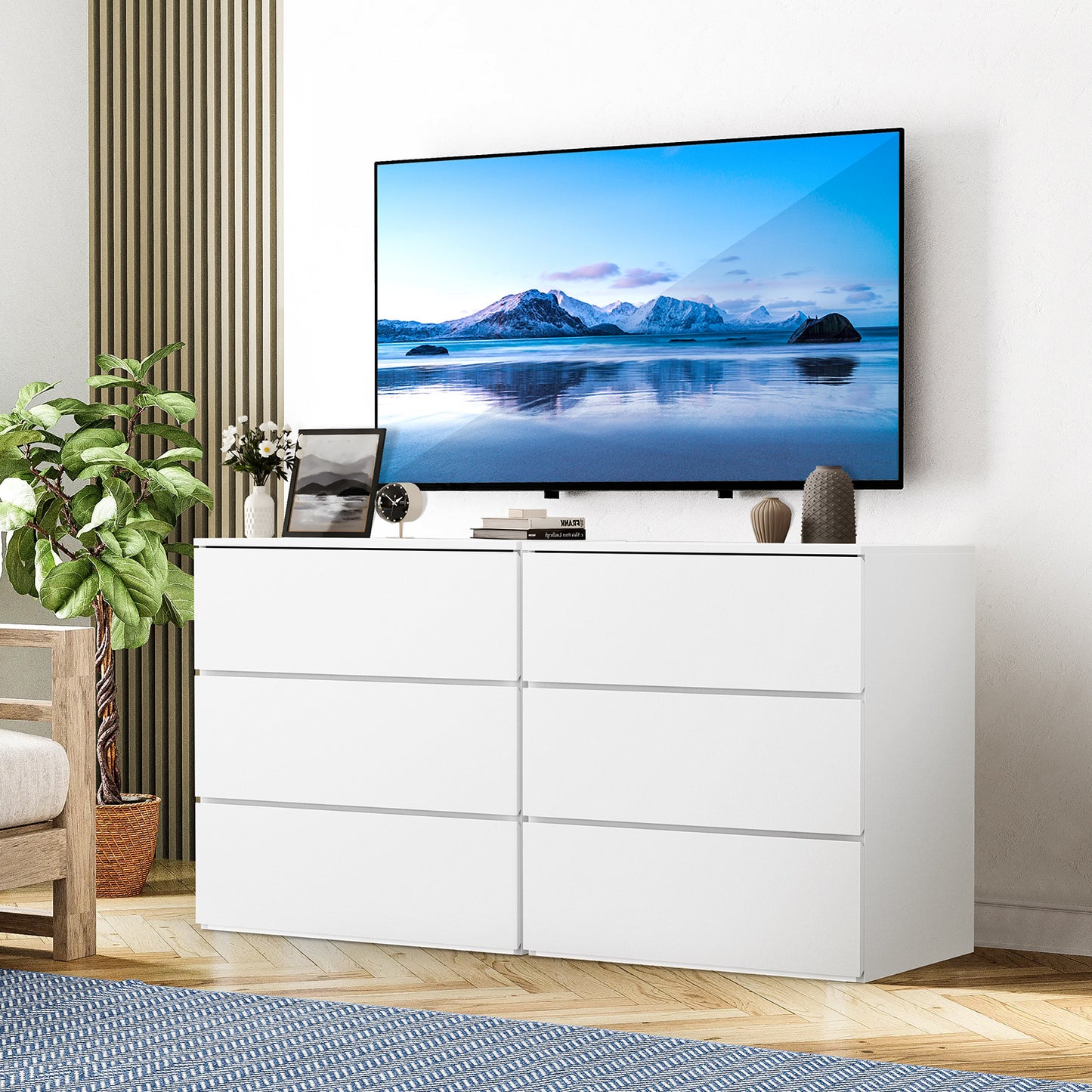 Capri White 3 Drawer Dresser, Modern Storage Wide Chest of Drawer,Wooden Dresser Storage Cabinet Bedside Nightstand for Bedroom Living Room