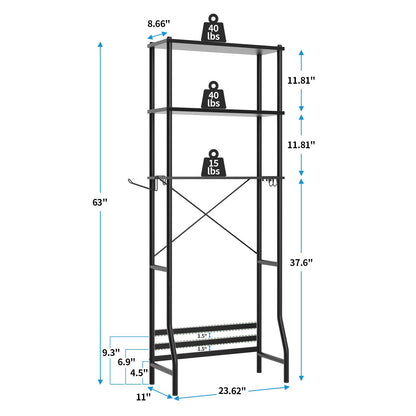 Capri 3-Shelf Over the Toilet Storage, Freestanding Metal Bathroom Organizers and Storage Shelf, Black