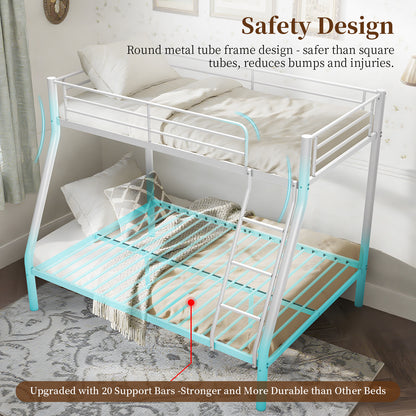 Capri Twin over Full Size Metal Bunk Bed for Teens Adult with 12" Under-Bed Storage & Ladder & Full-Length Guardrail, Space-Saving, Heavy-duty, White